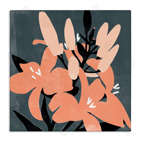 stupell industries Emma Scarvey | Tropical Pop Pink Lilies Dark Neutral Floral Branches Wall Art
