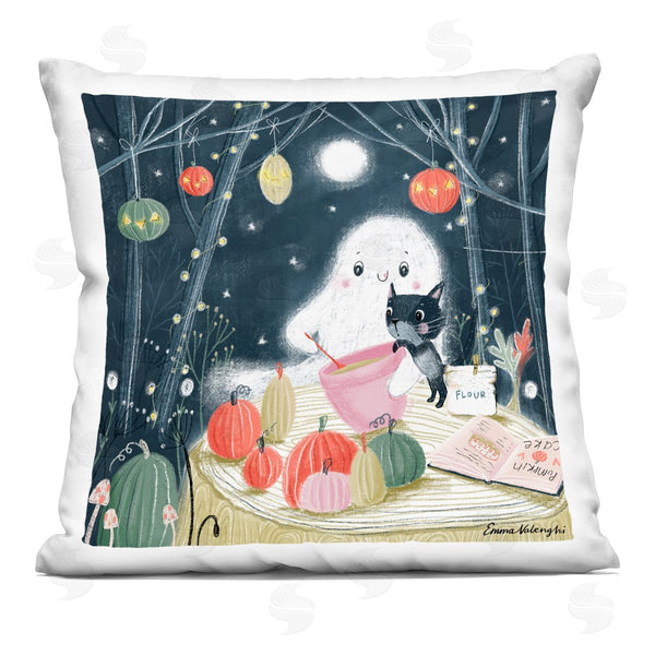 stupell industries Emma Valenghi | Halloween Ghost & Cat Baking Printed Throw Pillow