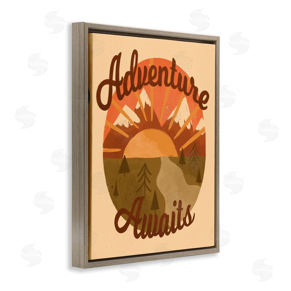 Stupell Industries EmmaKisstina | Adventure Awaits Mountain Sunrise Scenery Calligraphy Phrase Wall Art