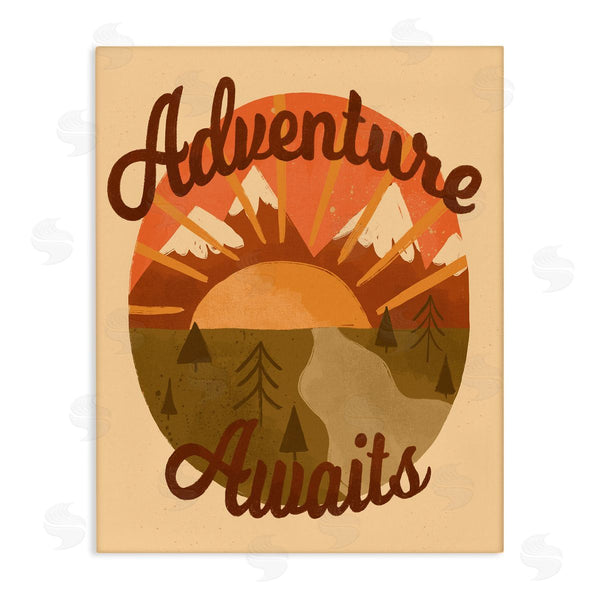 stupell industries EmmaKisstina | Adventure Awaits Mountain Sunrise Scenery Calligraphy Phrase Wall Art