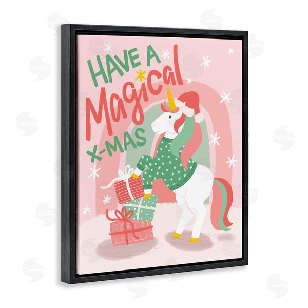 Stupell Industries EmmaKisstina | Magical X-Mas Pink Unicorn Rainbow Holiday Gifts Wall Art