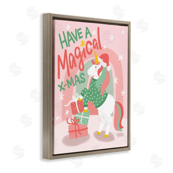 Stupell Industries EmmaKisstina | Magical X-Mas Pink Unicorn Rainbow Holiday Gifts Wall Art