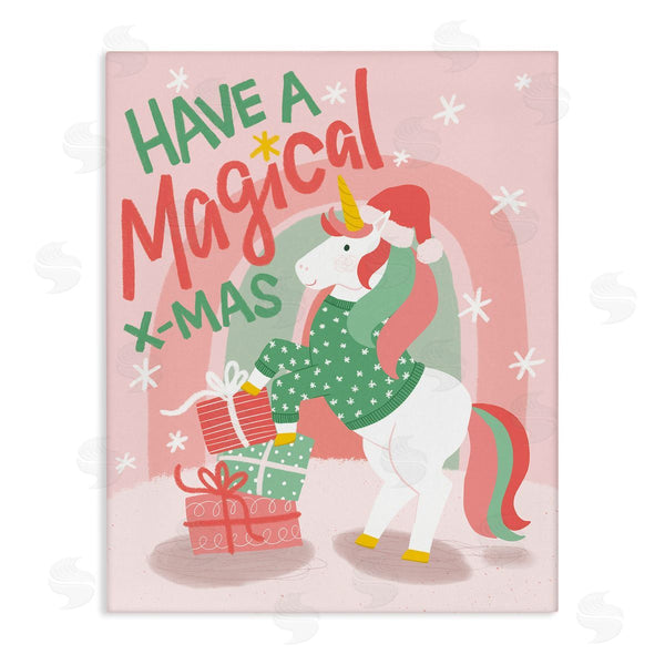 stupell industries EmmaKisstina | Magical X-Mas Pink Unicorn Rainbow Holiday Gifts Wall Art