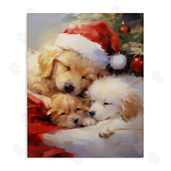 stupell industries Enrico McGarrigle | Christmas Puppies by Tree Wall Art