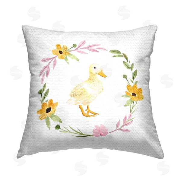 Stupell Industries Enya Todd | Duckling With Daisy Wreath Printed Throw Pillow