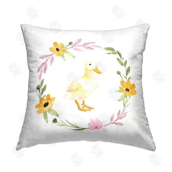 stupell industries Enya Todd | Duckling with Daisy Wreath Printed Throw Pillow