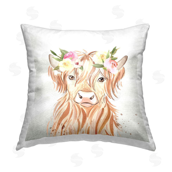 stupell industries Enya Todd | Floral Highland Cattle Printed Throw Pillow