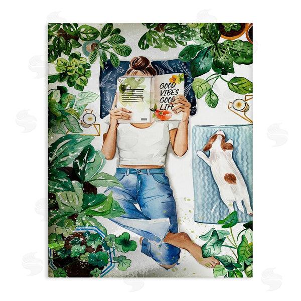 stupell industries Enya Todd | Girl Reading Book with Dog Wall Art