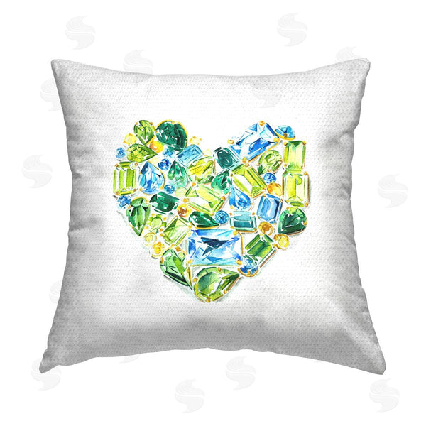 Stupell Industries Enya Todd | Green & Blue Jewel Heart Printed Throw Pillow