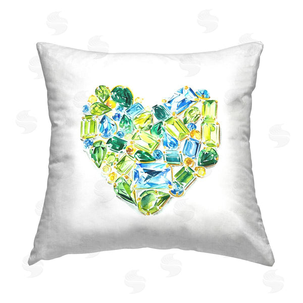 stupell industries Enya Todd | Green & Blue Jewel Heart Printed Throw Pillow
