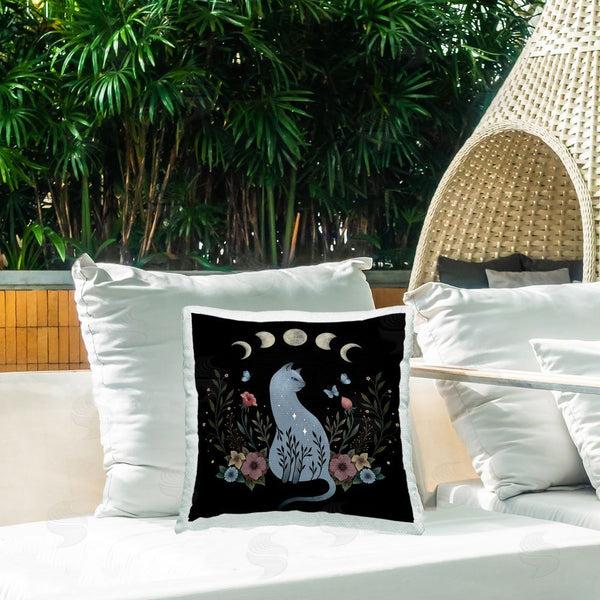 Stupell Industries Episodic Drawings | Botanical Cat & Moon Printed Throw Pillow