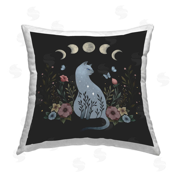 stupell industries Episodic Drawings | Botanical Cat & Moon Printed Throw Pillow