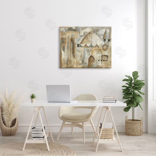 Stupell Industries Eric Waugh | Traditional Abstract City Architecture Triangular Shapes Brown Beige Wall Art