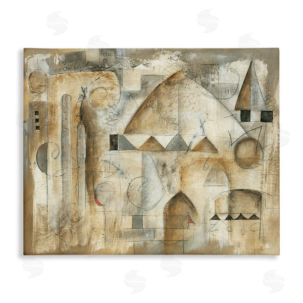stupell industries Eric Waugh | Traditional Abstract City Architecture Triangular Shapes Brown Beige Wall Art