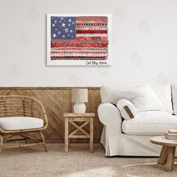 Stupell Industries Erica Billups | God Bless America Phrase Macram� Pattern Flag Wall Art