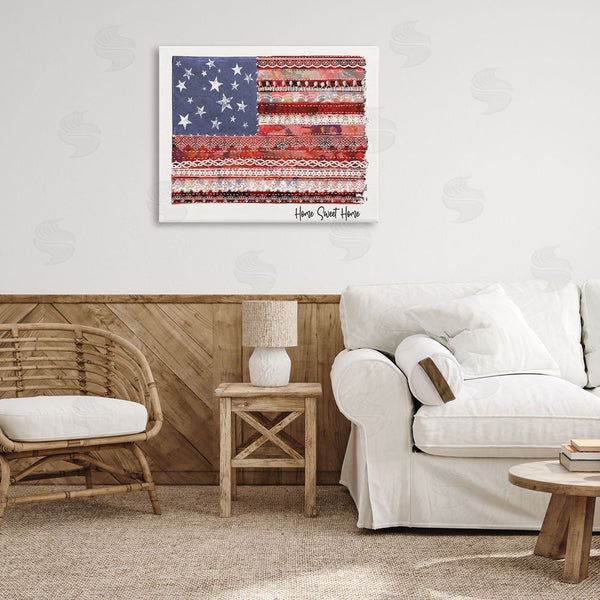 Stupell Industries Erica Billups | Home Sweet Home Phrase Lace Pattern American Flag Wall Art