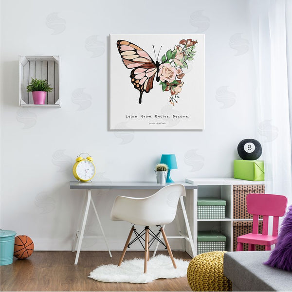 Stupell Industries Erica Billups | Learn Grow Evolve Become Motivational Children's Diversity Butterfly Wall Art