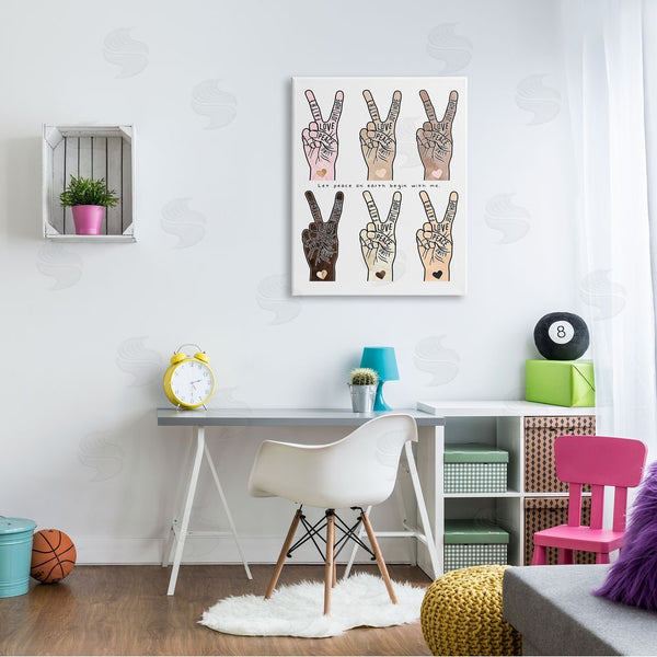 Stupell Industries Erica Billups | Peace Begin With Me Phrase Diversity Hand Signs Wall Art