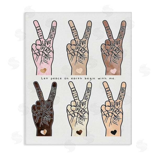 stupell industries Erica Billups | Peace Begin With Me Phrase Diversity Hand Signs Wall Art