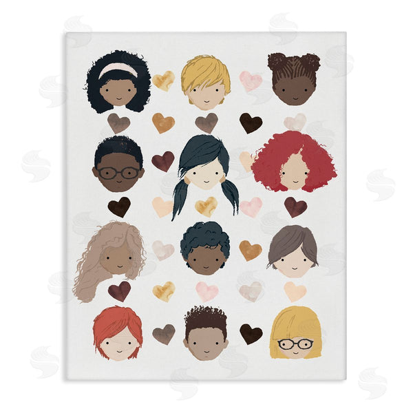 stupell industries Erica Billups | Smiling Children Diverse Multicultural Pink Brown Hearts Wall Art