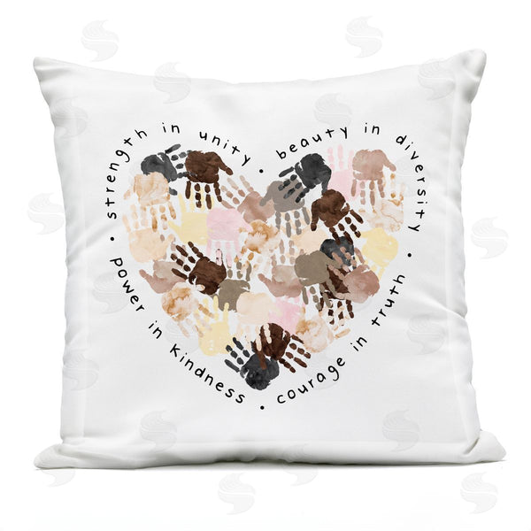 Stupell Industries Erica Billups | Strength In Unity Powerful Handprint Heart Shape Printed Throw Pillow