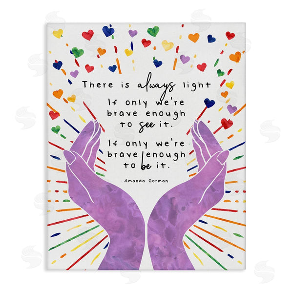 stupell industries Erica Billups | There's Always Light Phrase Purple Hands Rainbow Hearts Wall Art