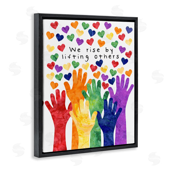 Stupell Industries Erica Billups | We Rise By Lifting Others Rainbow Hand Hearts Wall Art