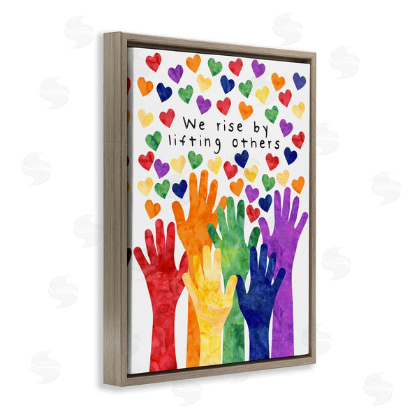 Stupell Industries Erica Billups | We Rise By Lifting Others Rainbow Hand Hearts Wall Art