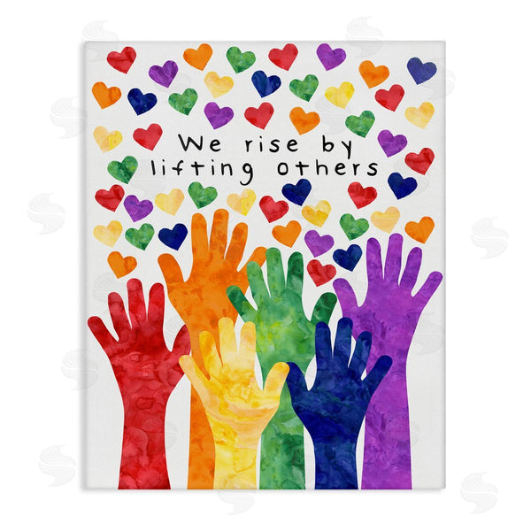 stupell industries Erica Billups | We Rise By Lifting Others Rainbow Hand Hearts Wall Art