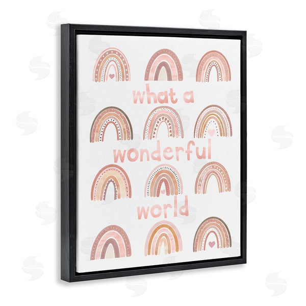Stupell Industries Erica Billups | What A Wonderful World Phrase Pink Heart Rainbows Wall Art