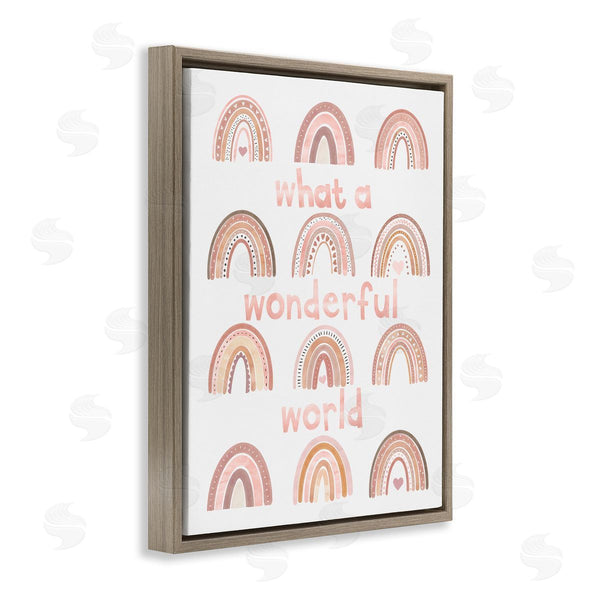 Stupell Industries Erica Billups | What A Wonderful World Phrase Pink Heart Rainbows Wall Art