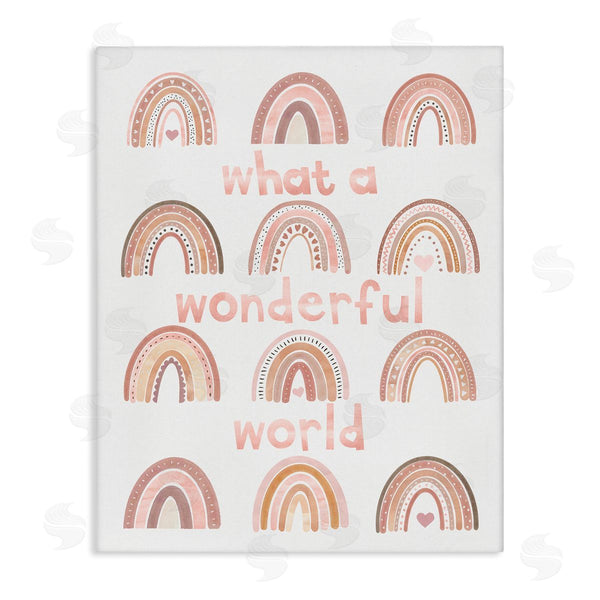 stupell industries Erica Billups | What A Wonderful World Phrase Pink Heart Rainbows Wall Art