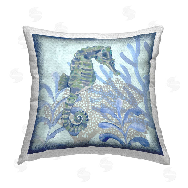 Stupell Industries Erica Christopher | Blue Coral Seahorse Underwater Printed Throw Pillow