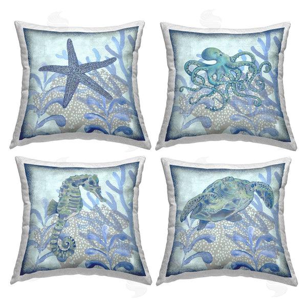 Stupell Industries Erica Christopher | Blue Detailed Sea Life Underwater Printed Throw Pillow Set