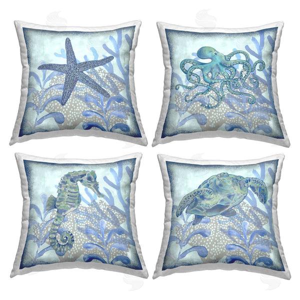 stupell industries Erica Christopher | Blue Detailed Sea Life Underwater Printed Throw Pillow Set