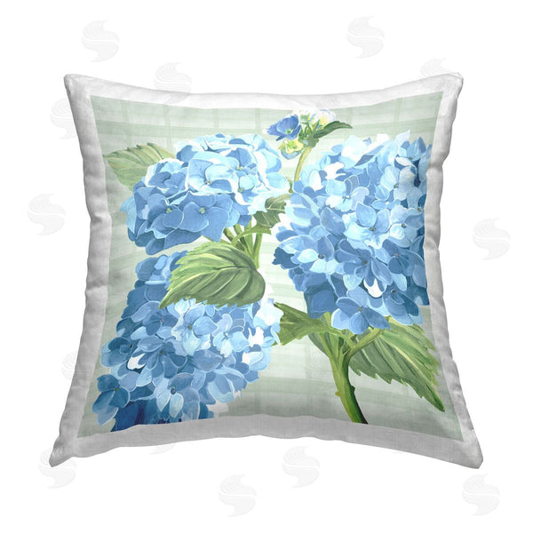 stupell industries Erica Christopher | Blue Hydrangeas Country Tartan Printed Throw Pillow