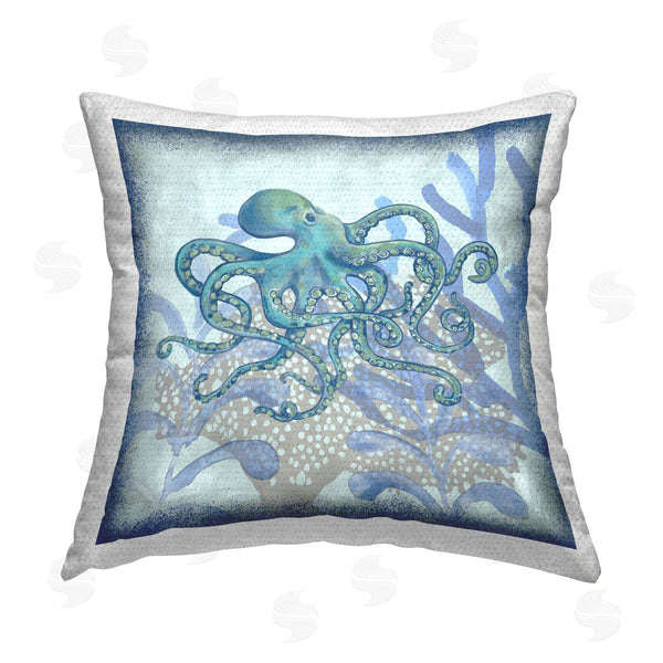 Stupell Industries Erica Christopher | Blue Octopus Marine Reef Printed Throw Pillow