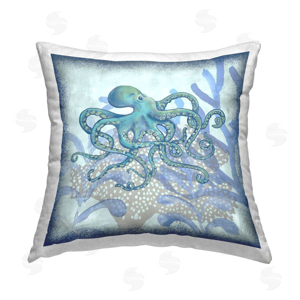 stupell industries Erica Christopher | Blue Octopus Marine Reef Printed Throw Pillow