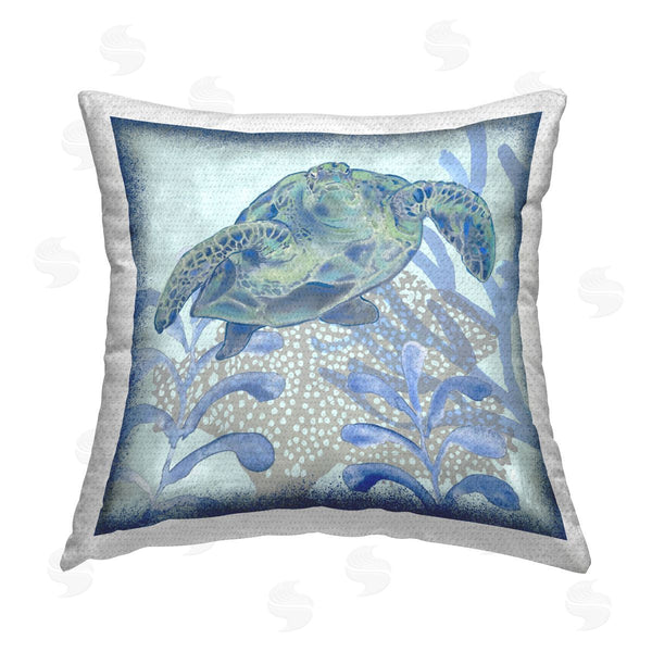 Stupell Industries Erica Christopher | Blue Sea Life Tortoise Reef Printed Throw Pillow