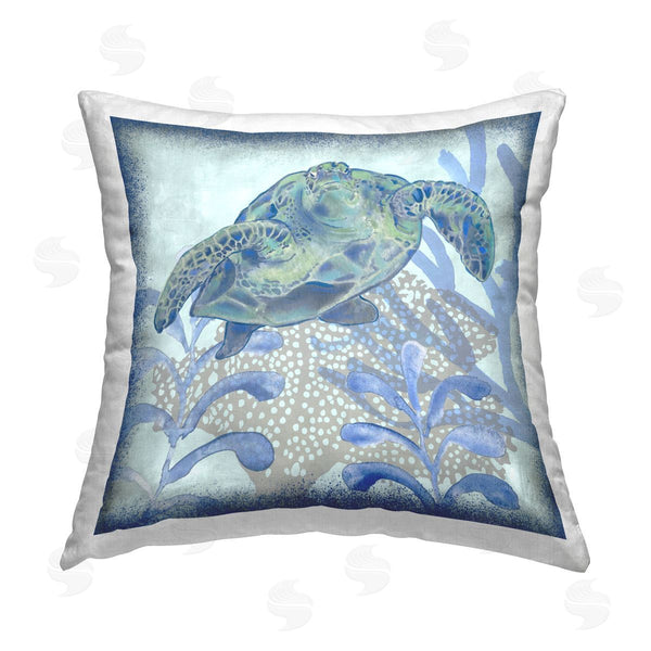 stupell industries Erica Christopher | Blue Sea Life Tortoise Reef Printed Throw Pillow