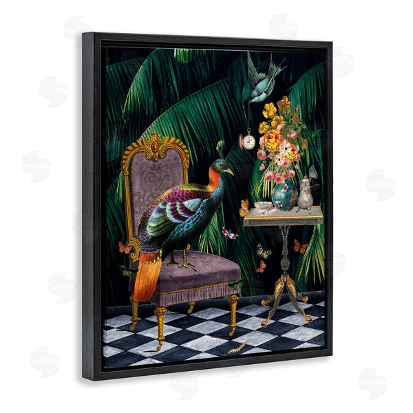 Stupell Industries Erika C. Brothers | Regal Peacock On Chair Falling Palm Fronds Wall Art