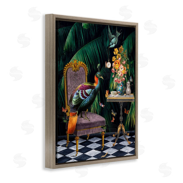 Stupell Industries Erika C. Brothers | Regal Peacock On Chair Falling Palm Fronds Wall Art