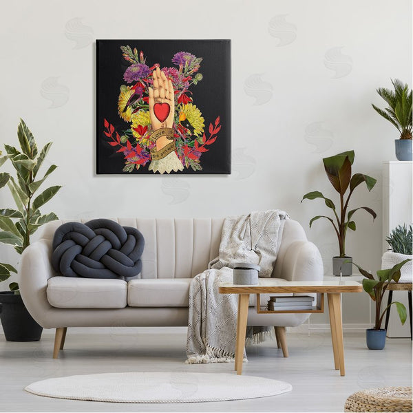 Stupell Industries Erika C. Brothers | Traditional Floral Motif Heart Palm Love Phrase Wall Art