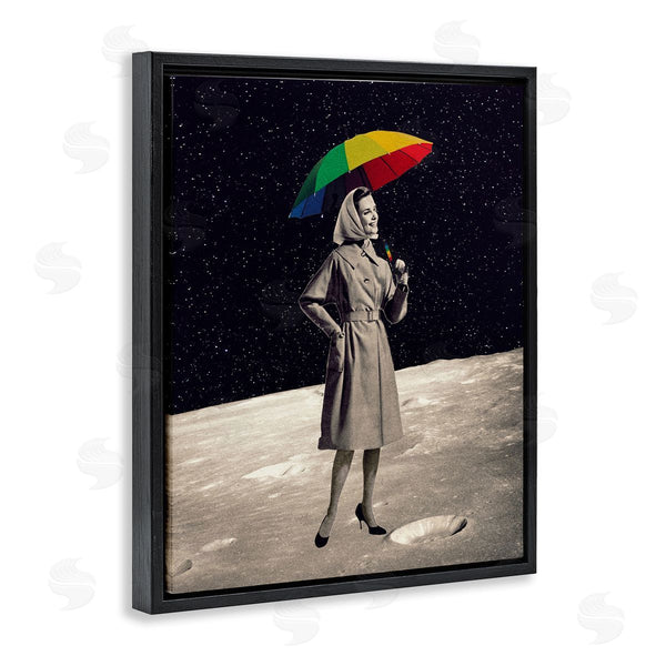 Stupell Industries Erika C. Brothers | Vintage Woman Outer Space Moon Rainbow Umbrella Wall Art