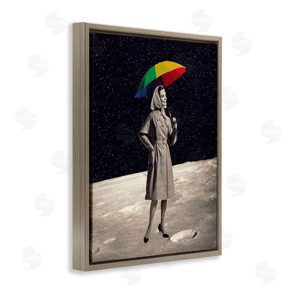 Stupell Industries Erika C. Brothers | Vintage Woman Outer Space Moon Rainbow Umbrella Wall Art