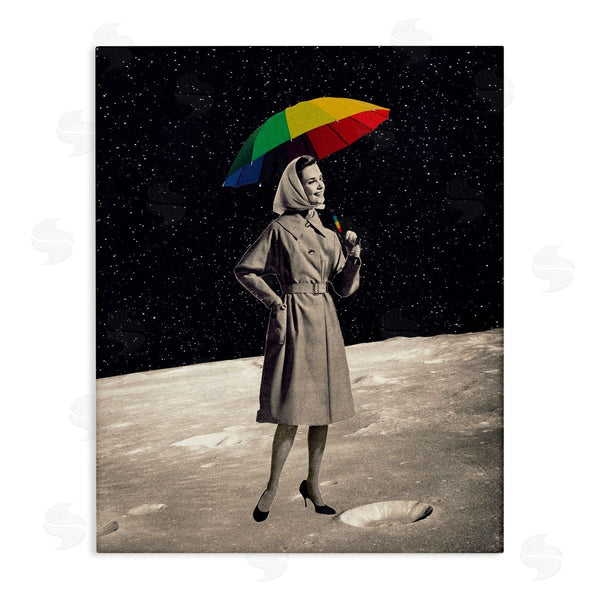 stupell industries Erika C. Brothers | Vintage Woman Outer Space Moon Rainbow Umbrella Wall Art