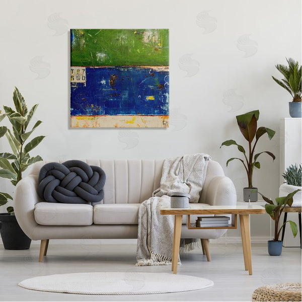 Stupell Industries Erin Ashley | Green Blue Striped Street Style Stencil Rustic Abstract Wall Art