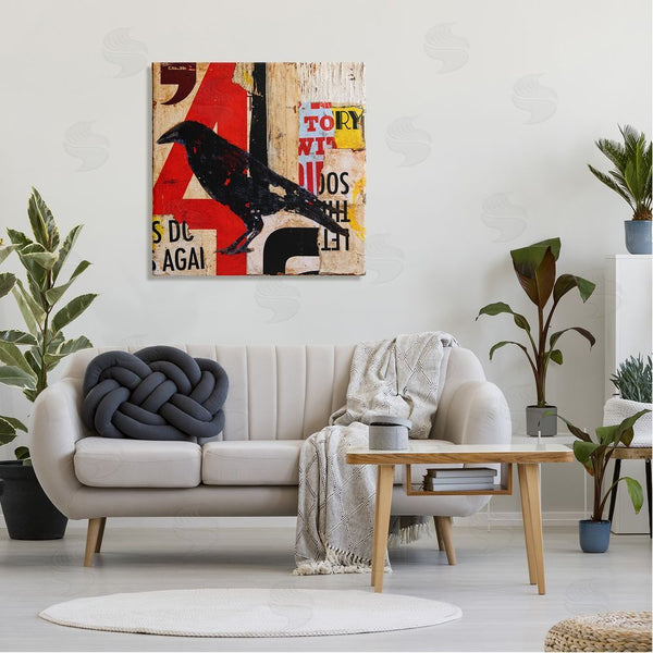 Stupell Industries Erin Ashley | Stenciled Street Style Black Bird Layered Abstract Words Wall Art