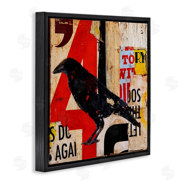 Stupell Industries Erin Ashley | Stenciled Street Style Black Bird Layered Abstract Words Wall Art