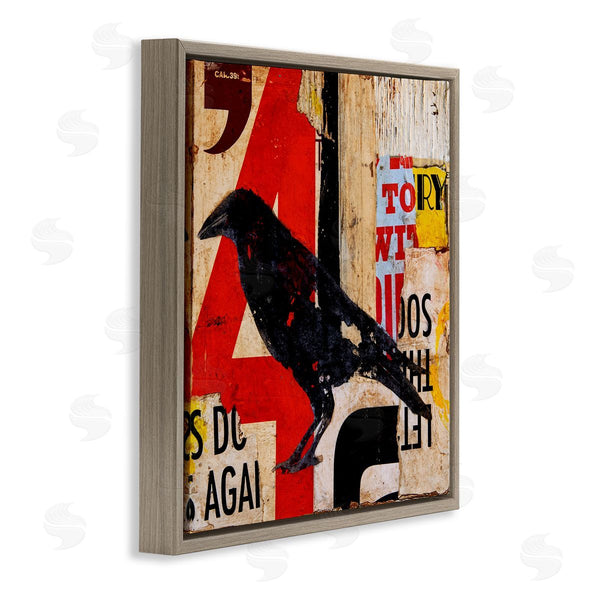 Stupell Industries Erin Ashley | Stenciled Street Style Black Bird Layered Abstract Words Wall Art